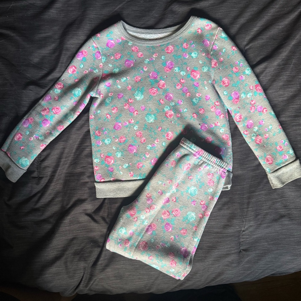 Girls Sweatshirt Set - Gray with Pink and Blue Floral